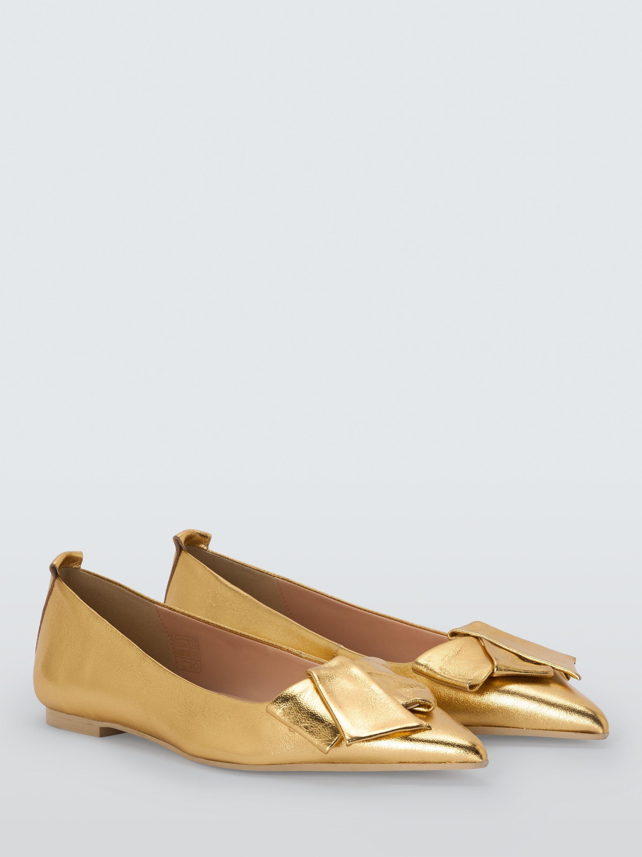 Product image 3 of 6, which shows John Lewis Beau Leather Bow Ballerina Pumps, Gold, 7