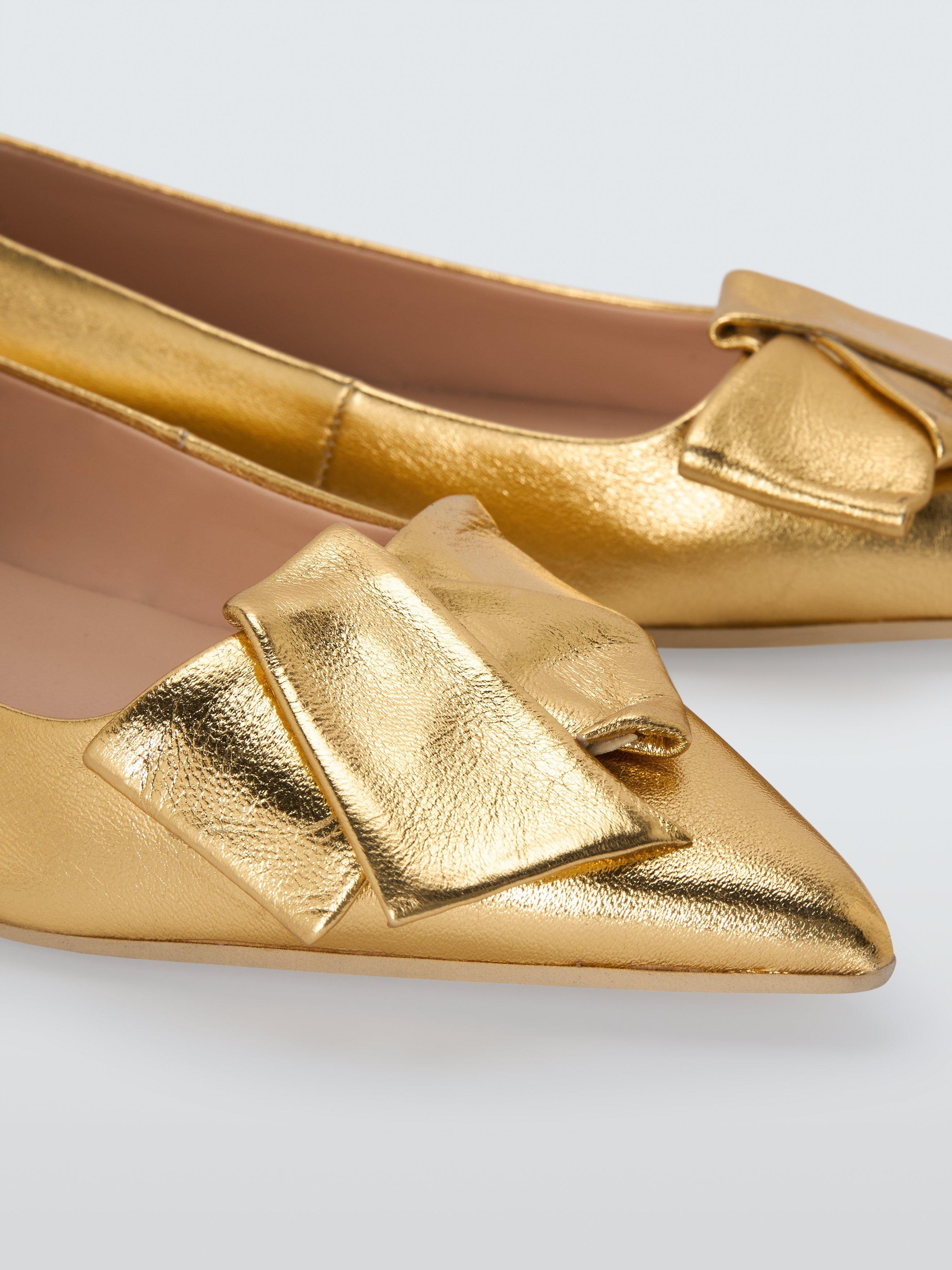 Product image 4 of 6, which shows John Lewis Beau Leather Bow Ballerina Pumps, Gold, 7