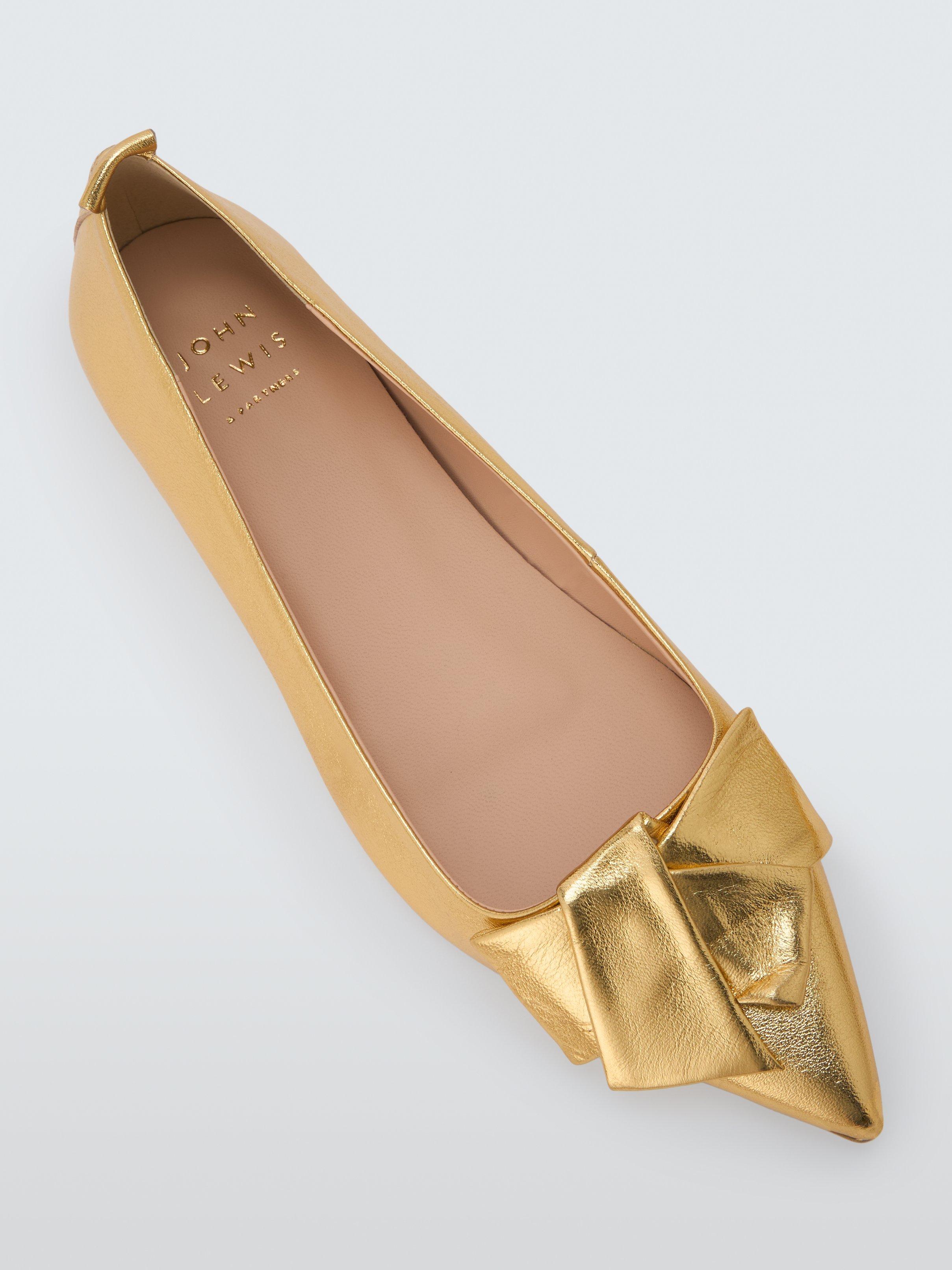 Product image 5 of 6, which shows John Lewis Beau Leather Bow Ballerina Pumps, Gold, 7