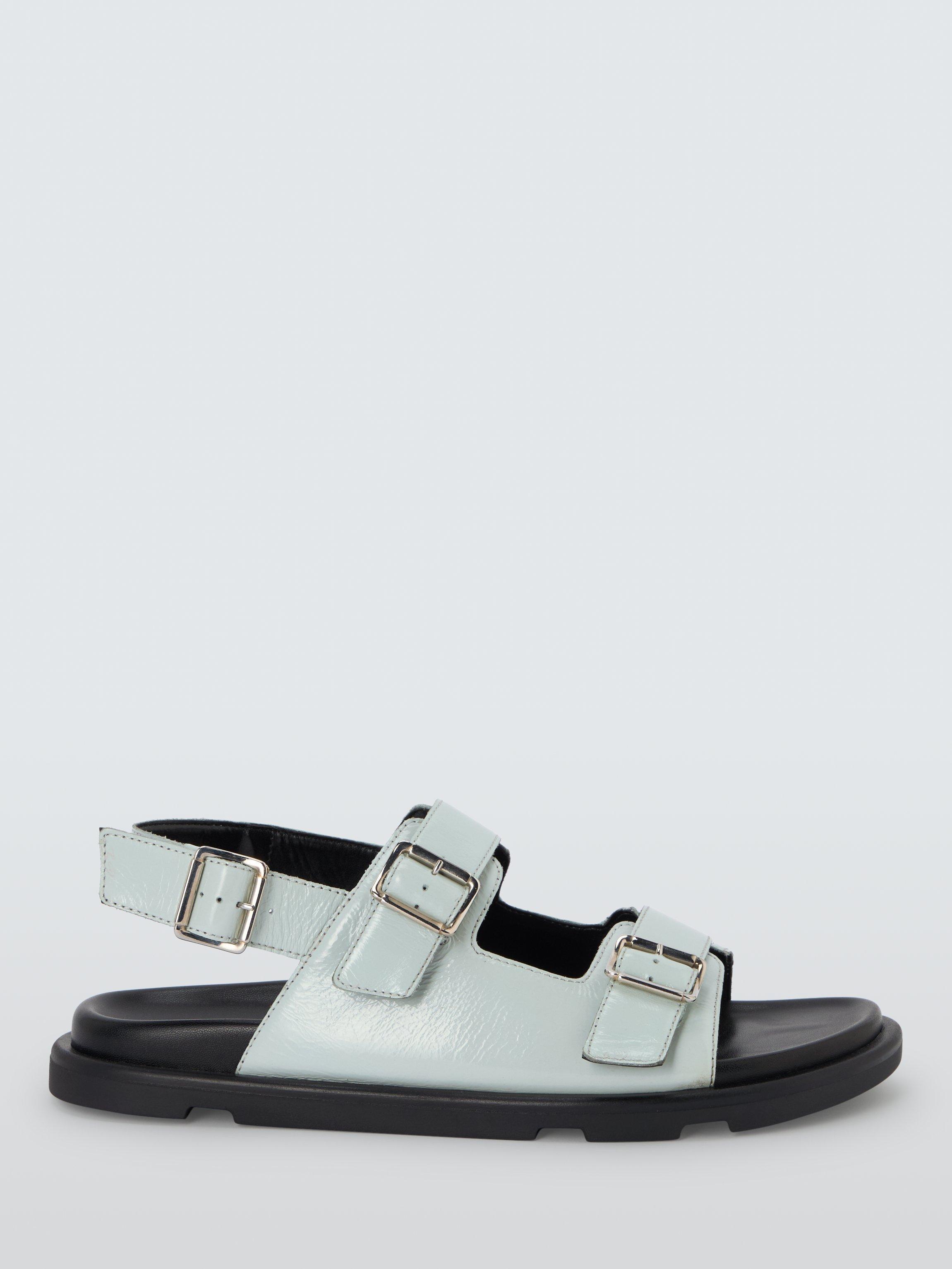 Product image 1 of 6, which shows John Lewis Lou Lou Leather Footbed Strappy Sandals, Pale Blue, 3