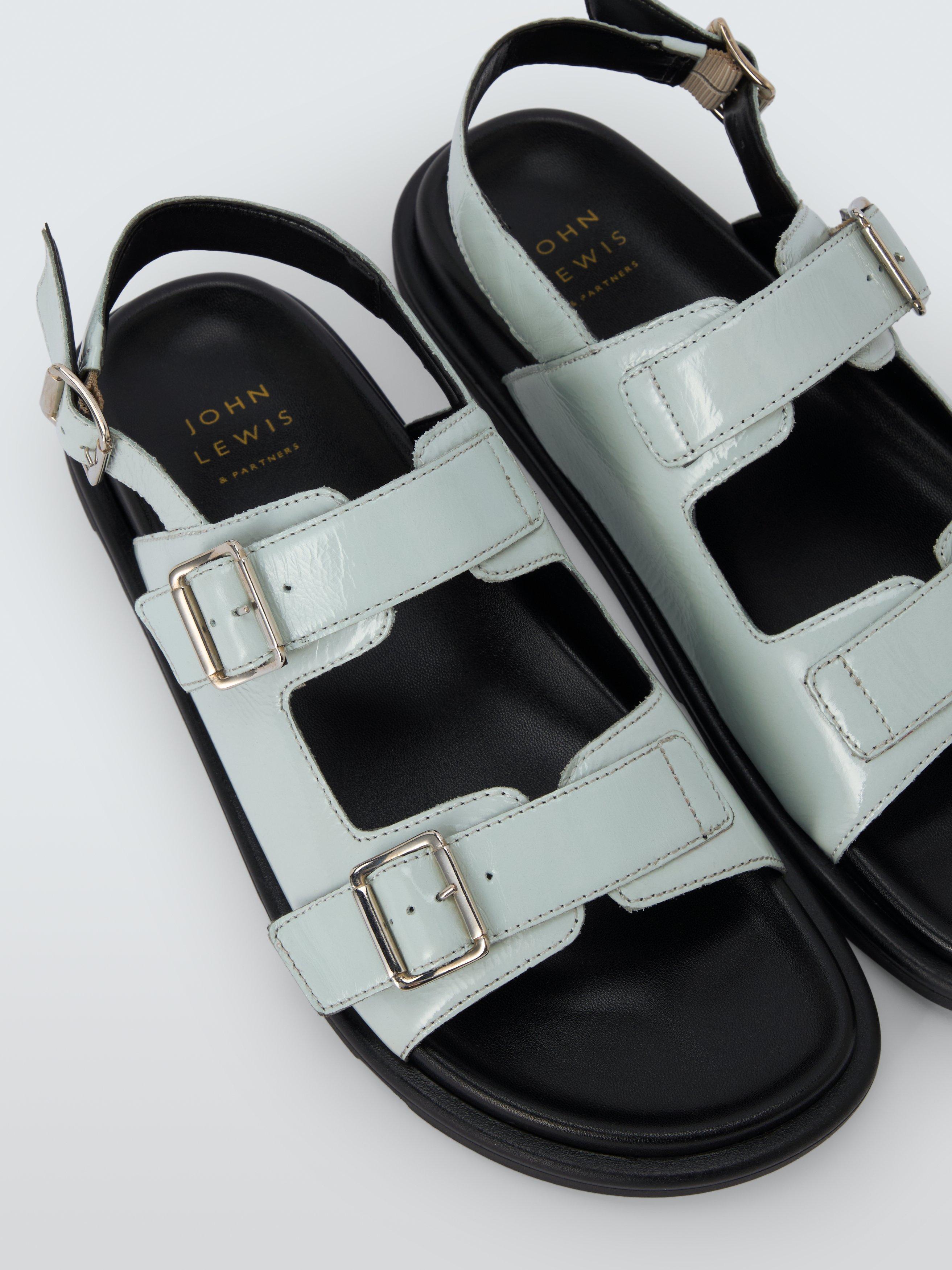 Product image 4 of 6, which shows John Lewis Lou Lou Leather Footbed Strappy Sandals, Pale Blue, 3