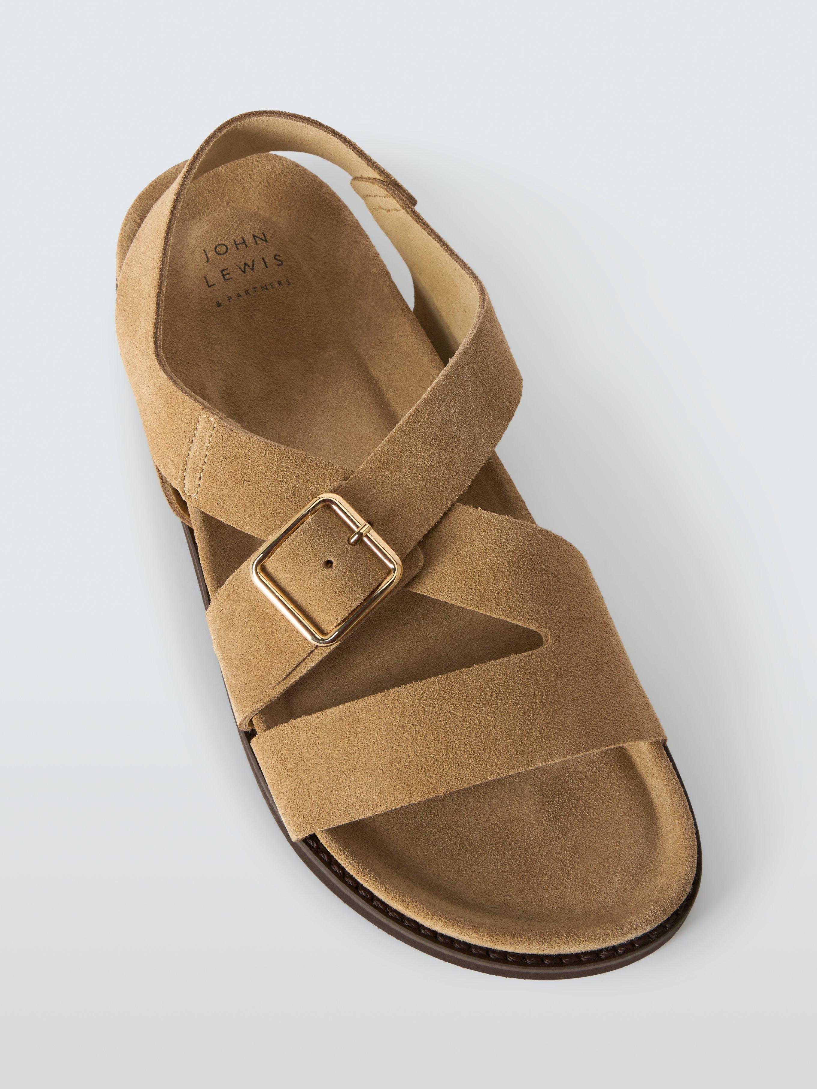 Product image 5 of 6, which shows John Lewis Lewes Suede Asymmetric Strap Footbed Buckle Sandals, Taupe, 3