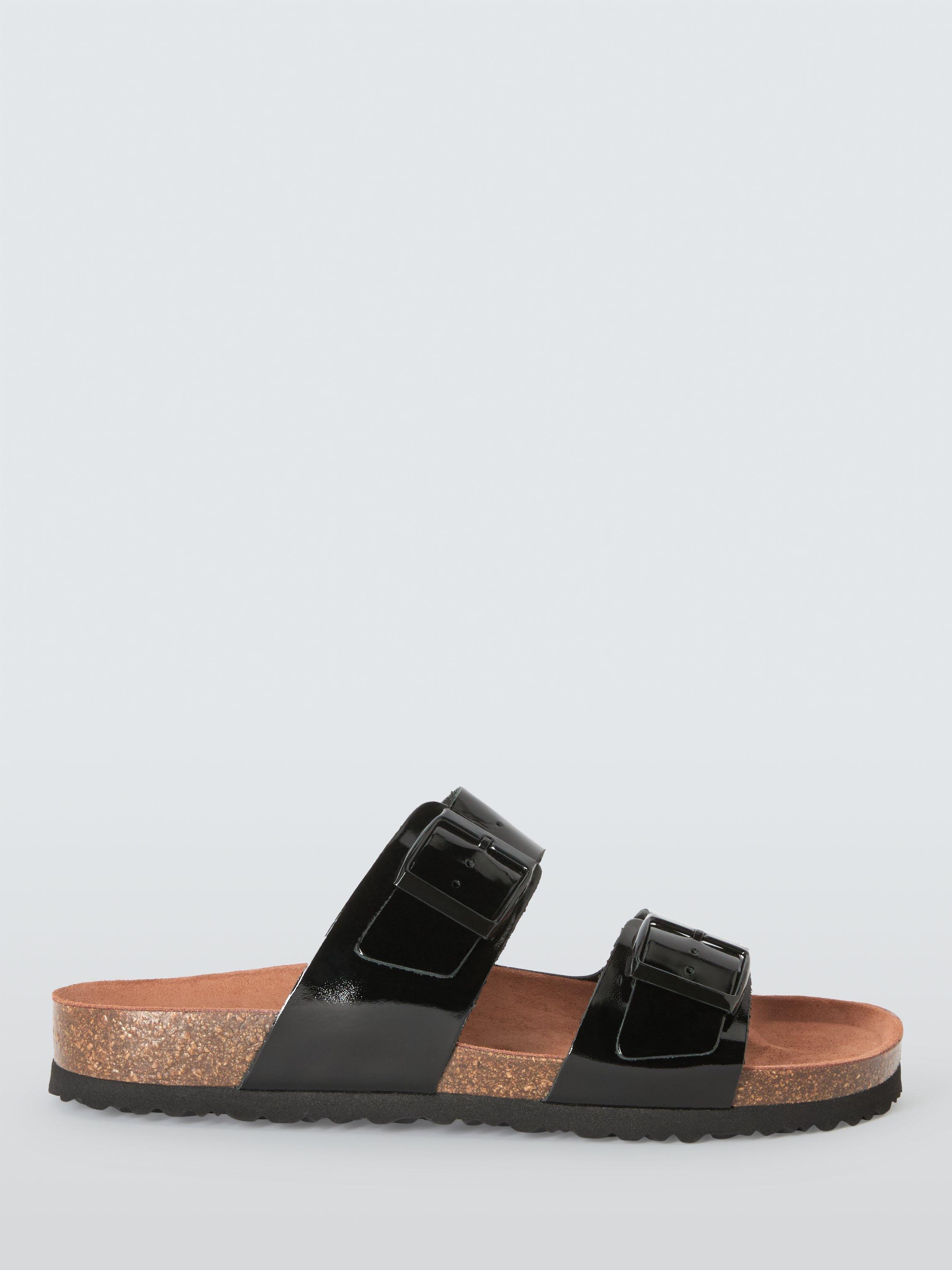 Product image 1 of 6, which shows John Lewis Lolly Leather Double Buckle Footbed Sandals, Black, 3