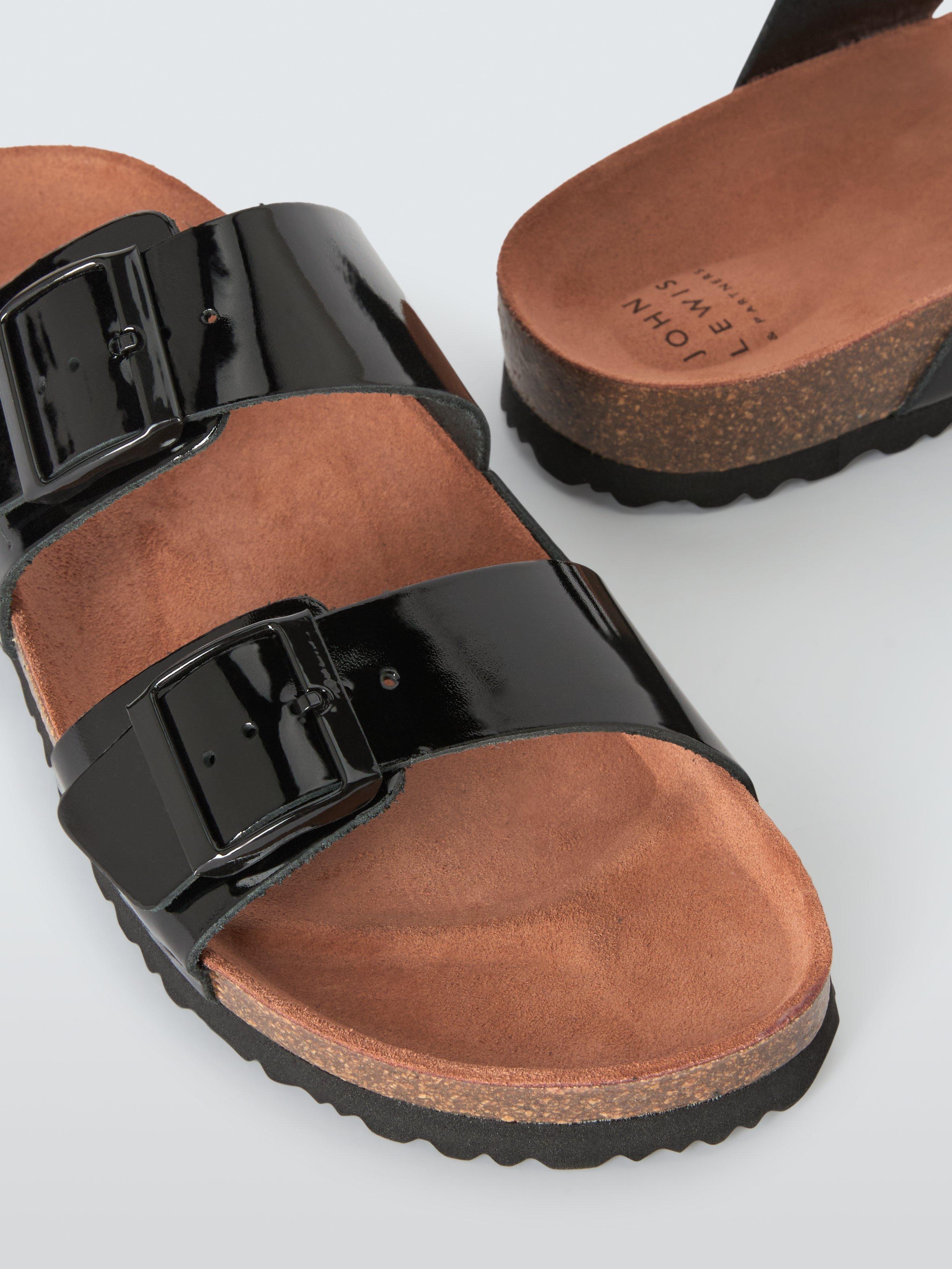 Product image 4 of 6, which shows John Lewis Lolly Leather Double Buckle Footbed Sandals, Black, 3