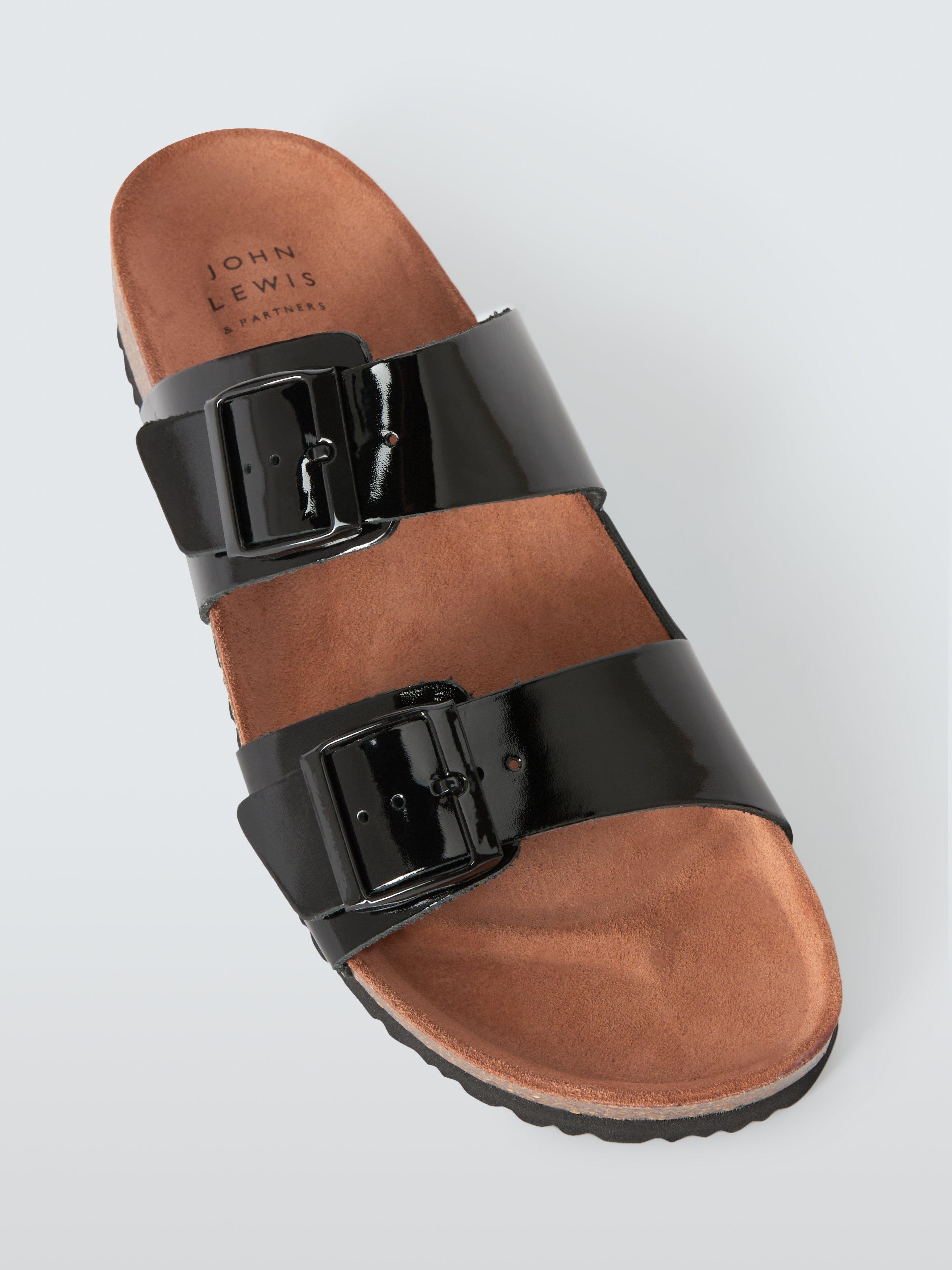 Product image 5 of 6, which shows John Lewis Lolly Leather Double Buckle Footbed Sandals, Black, 3