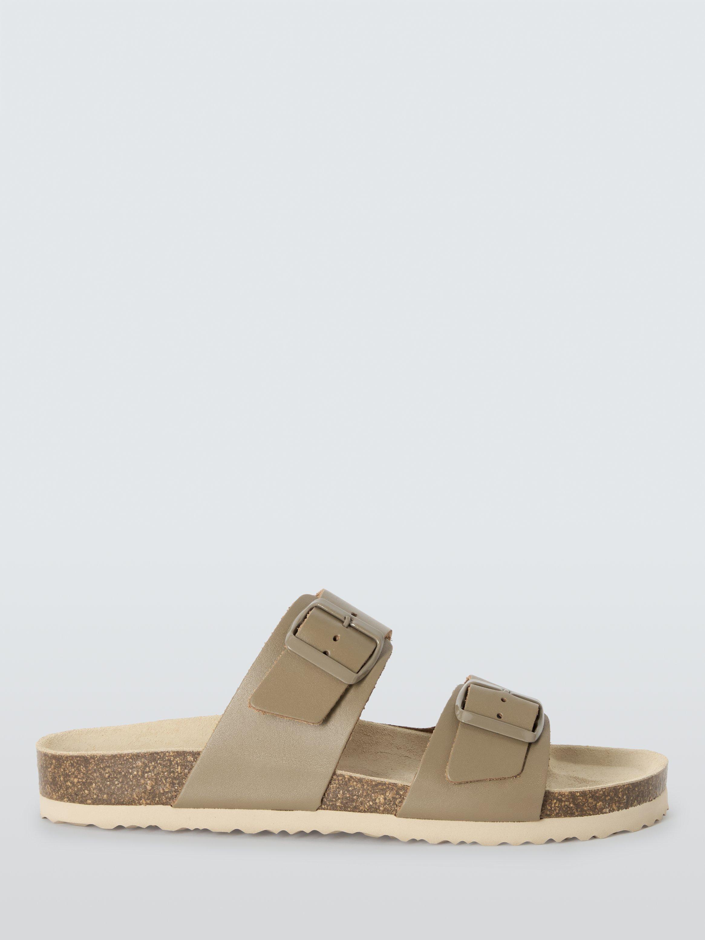 Product image 1 of 6, which shows John Lewis Lolly Leather Double Buckle Footbed Sandals, Khaki, 3