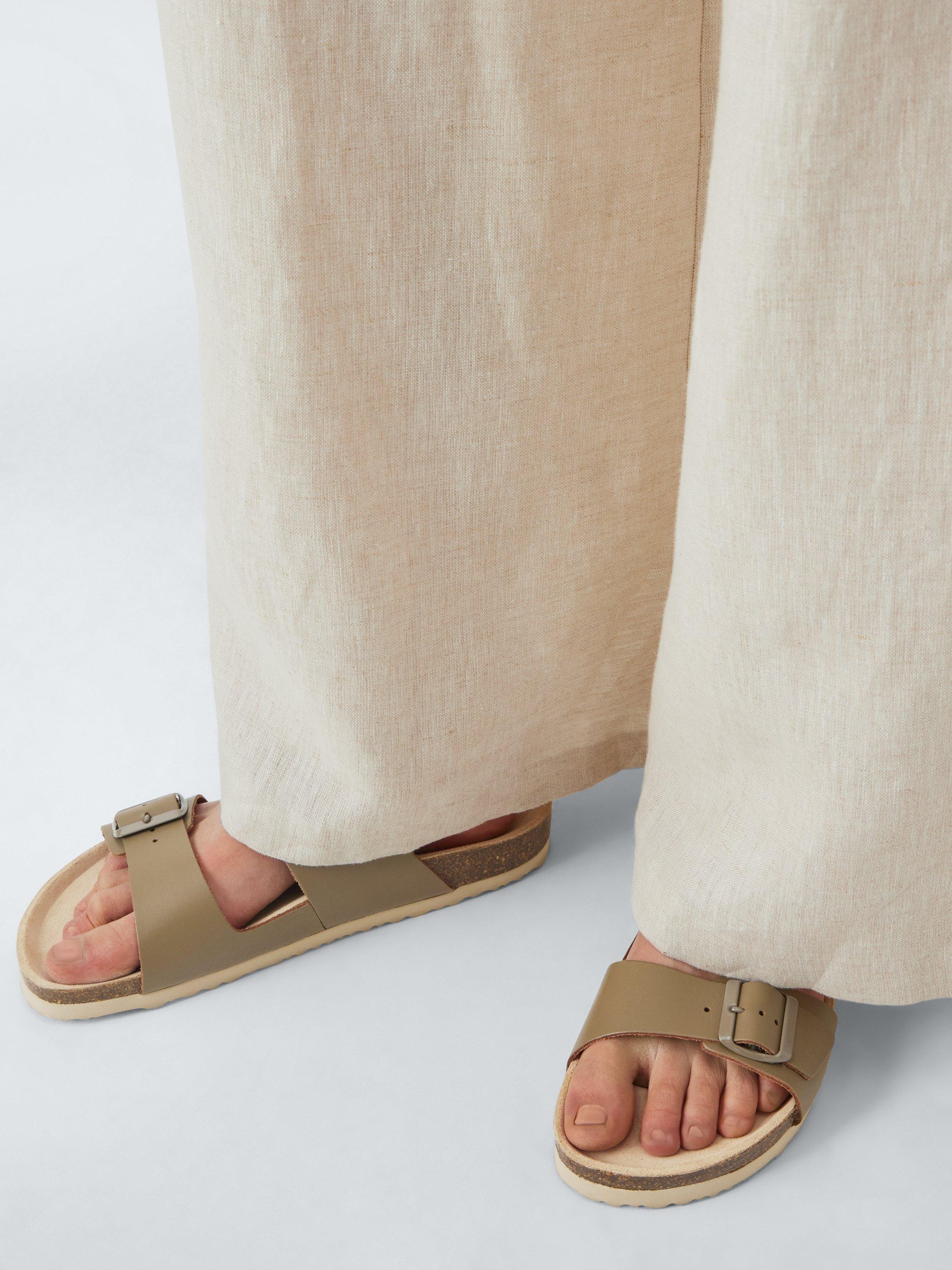 Product image 2 of 6, which shows John Lewis Lolly Leather Double Buckle Footbed Sandals, Khaki, 3