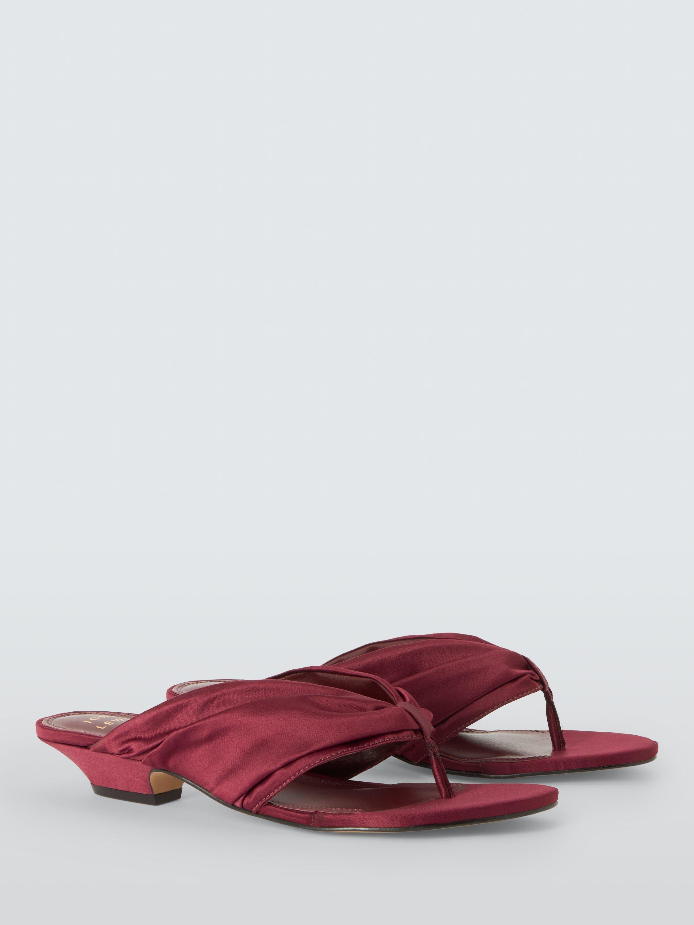 Product image 3 of 7, which shows John Lewis Menorca Satin Ruched Micro Heel Toe Post Occasion Sandals, Burgundy, 5