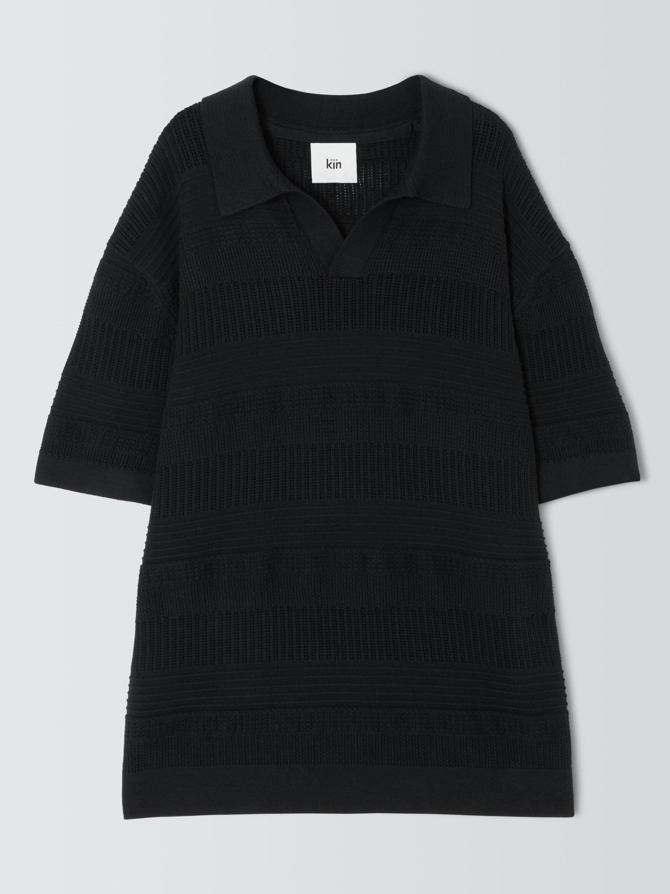 Product image 4 of 6, which shows Kin Cotton Regular Fit Knitted Polo Top, Black Beauty, S