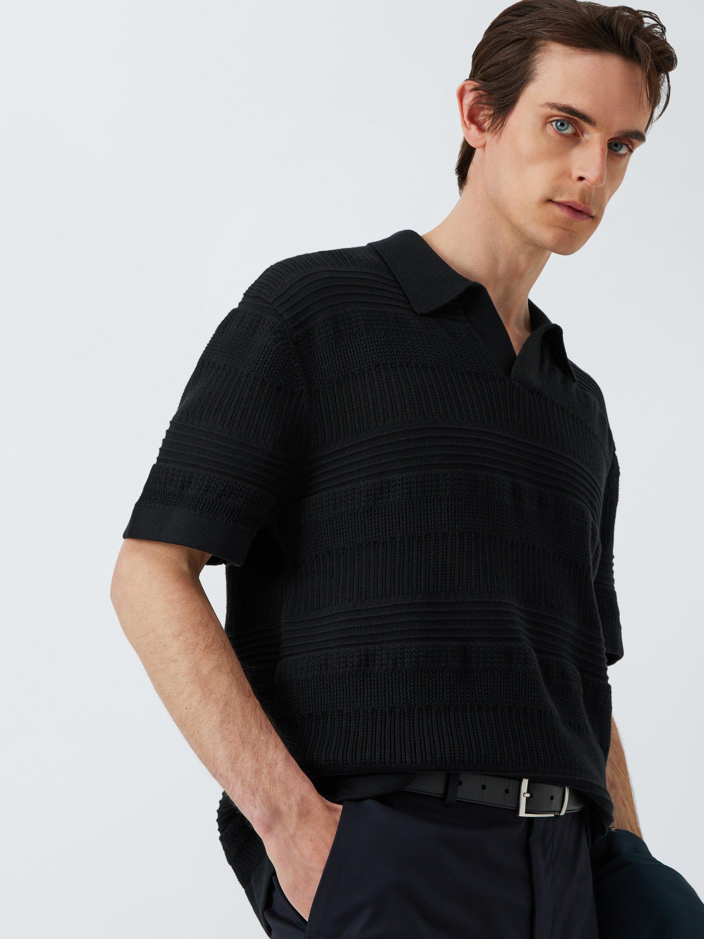 Product image 5 of 6, which shows Kin Cotton Regular Fit Knitted Polo Top, Black Beauty, S