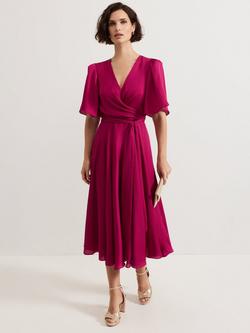 Phase Eight Abbie Pleated Wrap Midi Dress, Pink
