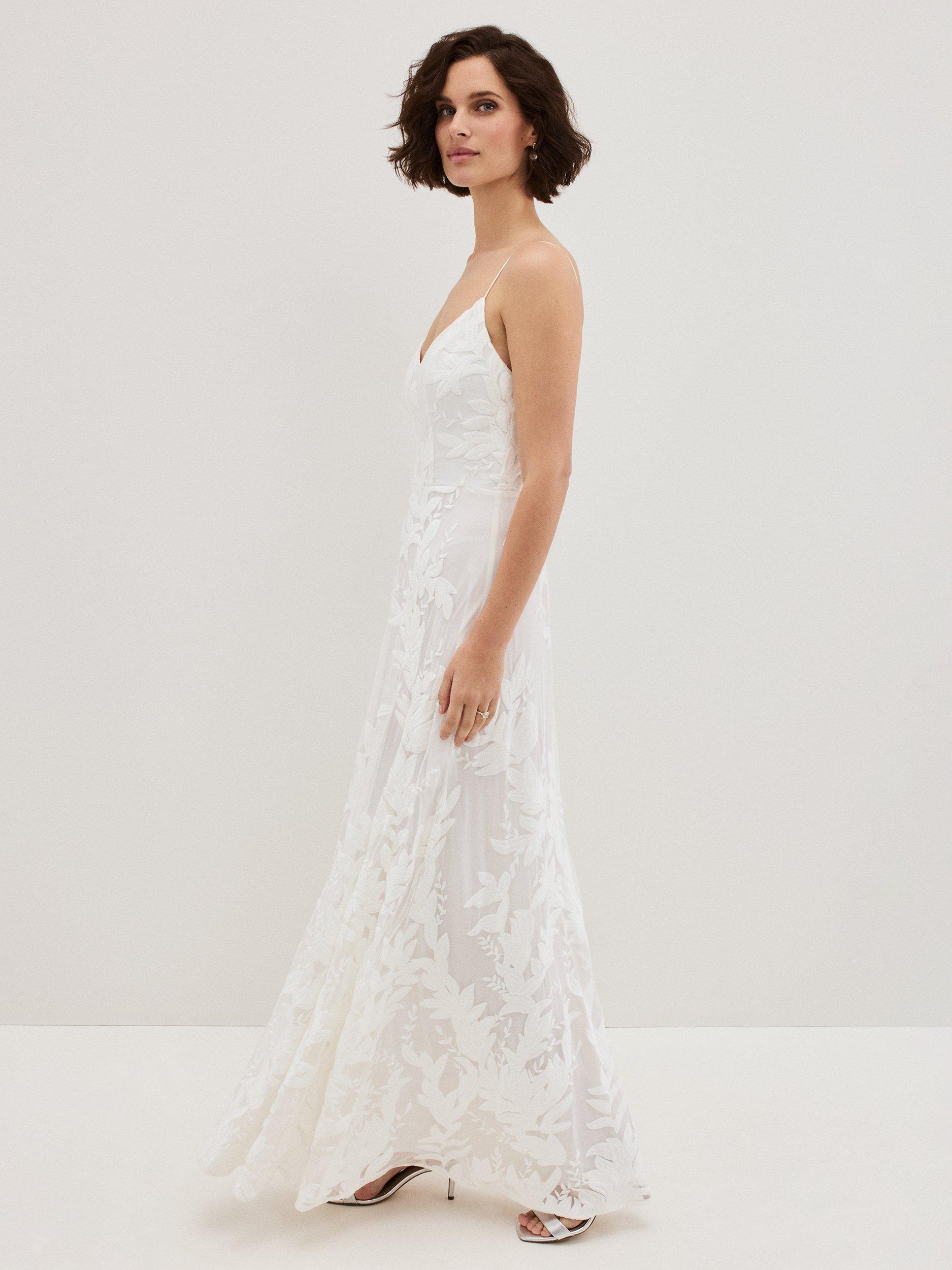 Product image 11 of 11, which shows Phase Eight Arabella Embroidered Maxi Wedding Dress, Ivory, 12