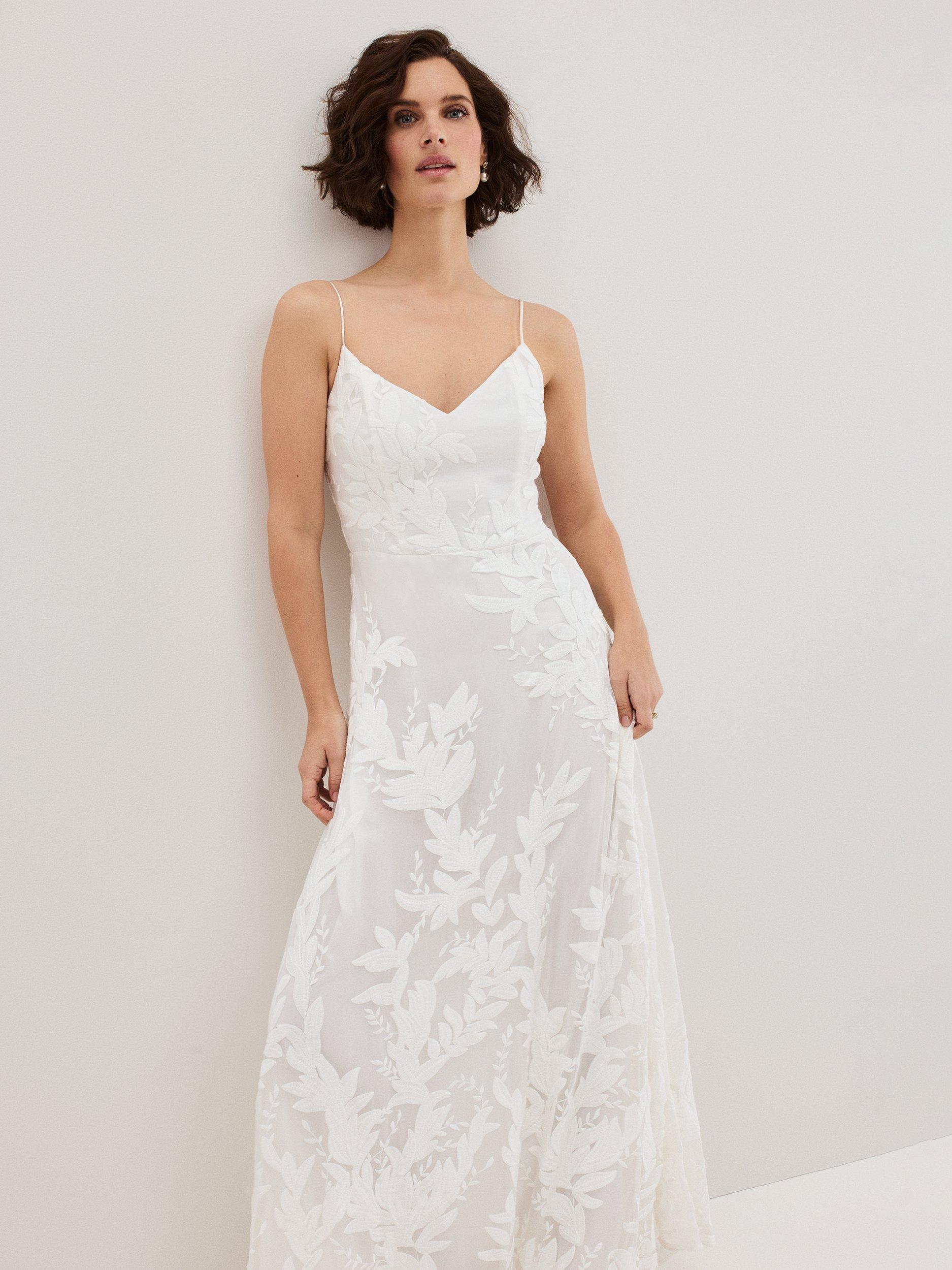 Product image 3 of 11, which shows Phase Eight Arabella Embroidered Maxi Wedding Dress, Ivory, 12