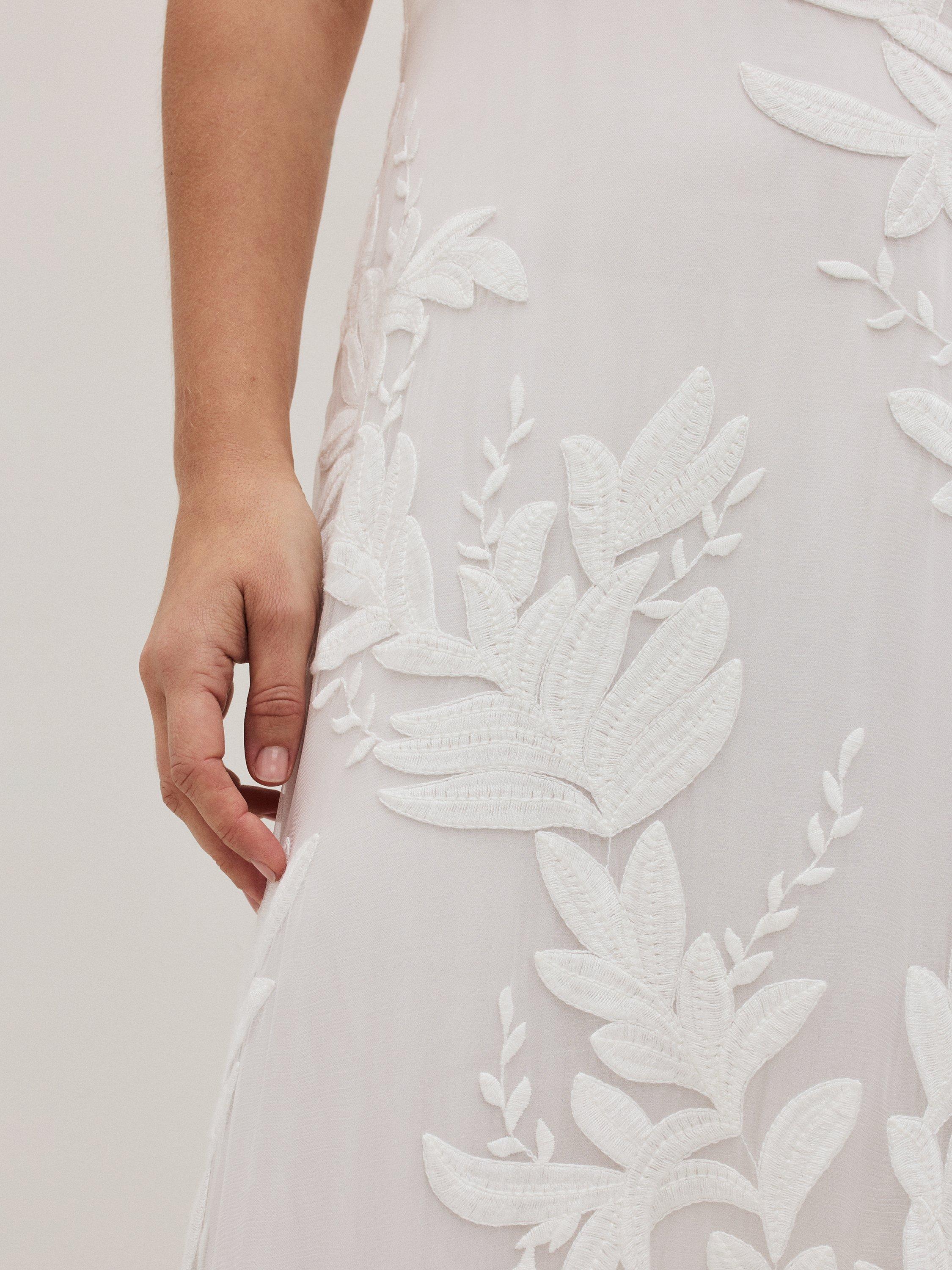 Product image 4 of 11, which shows Phase Eight Arabella Embroidered Maxi Wedding Dress, Ivory, 12