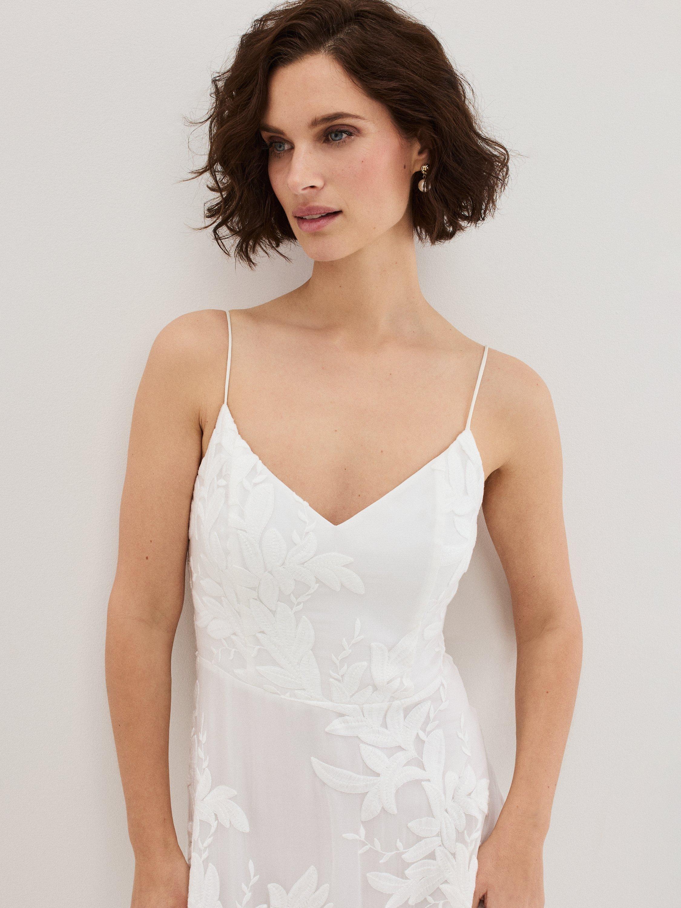 Product image 7 of 11, which shows Phase Eight Arabella Embroidered Maxi Wedding Dress, Ivory, 12