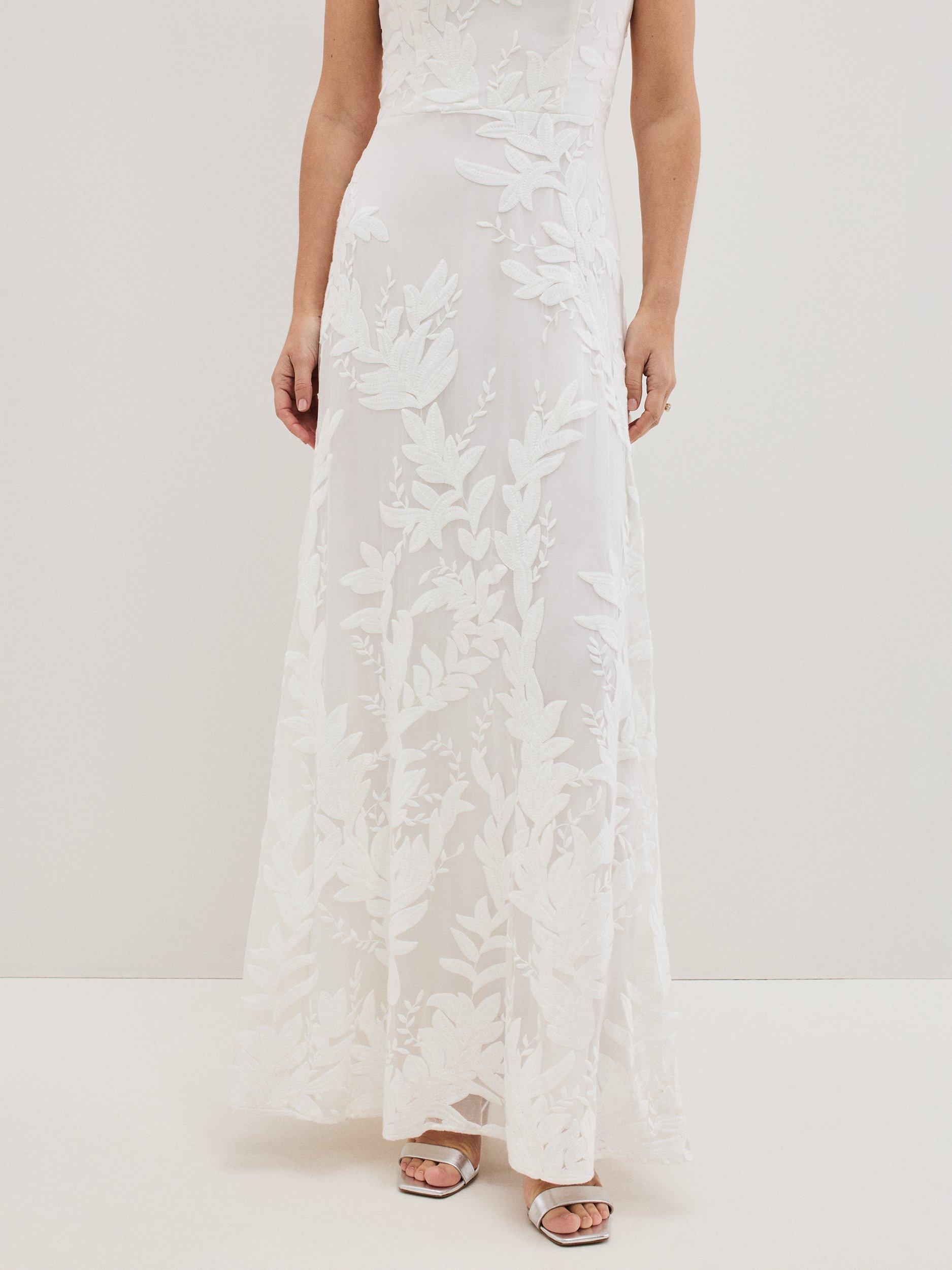 Product image 8 of 11, which shows Phase Eight Arabella Embroidered Maxi Wedding Dress, Ivory, 12