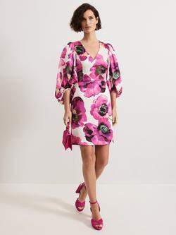 Phase Eight Fiona Floral Puff Sleeve Mini Dress, Pink/Multi, Pink/Multi