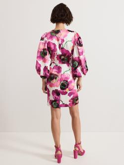Phase Eight Fiona Floral Puff Sleeve Mini Dress, Pink/Multi - view 2, Pink/Multi