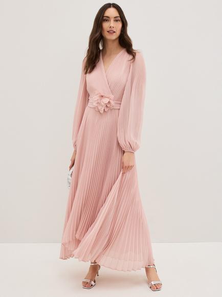 Phase Eight Isadora Corsage Pleat Dress, Pale Pink, Pale Pink