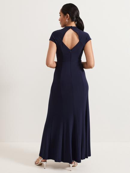 Phase Eight Petite Daisy Ruched Maxi Dress, Navy - view 2, Navy