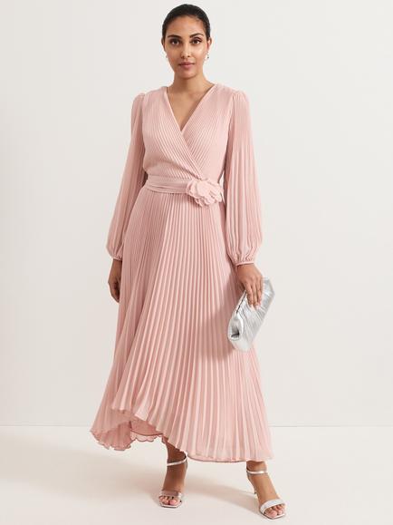 Phase Eight Petite Isadora Pleated Hanky Hem Maxi Dress, Pale Pink, Pale Pink