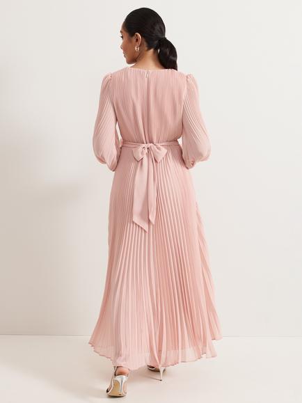 Phase Eight Petite Isadora Pleated Hanky Hem Maxi Dress, Pale Pink - view 2, Pale Pink