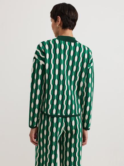 Phase Eight Payton Geometric Knit Top, Green/White - view 2, Green/White