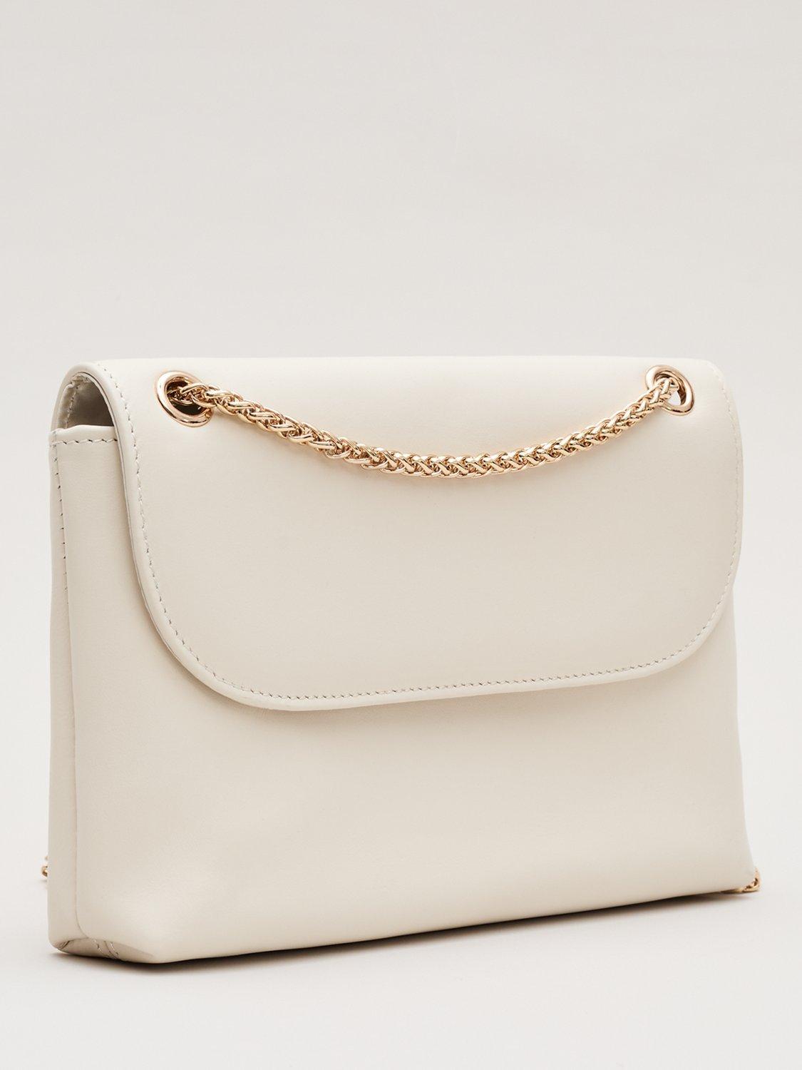 Product image 2 of 9, which shows Phase Eight Leather Clutch Bag, Ivory, One Size