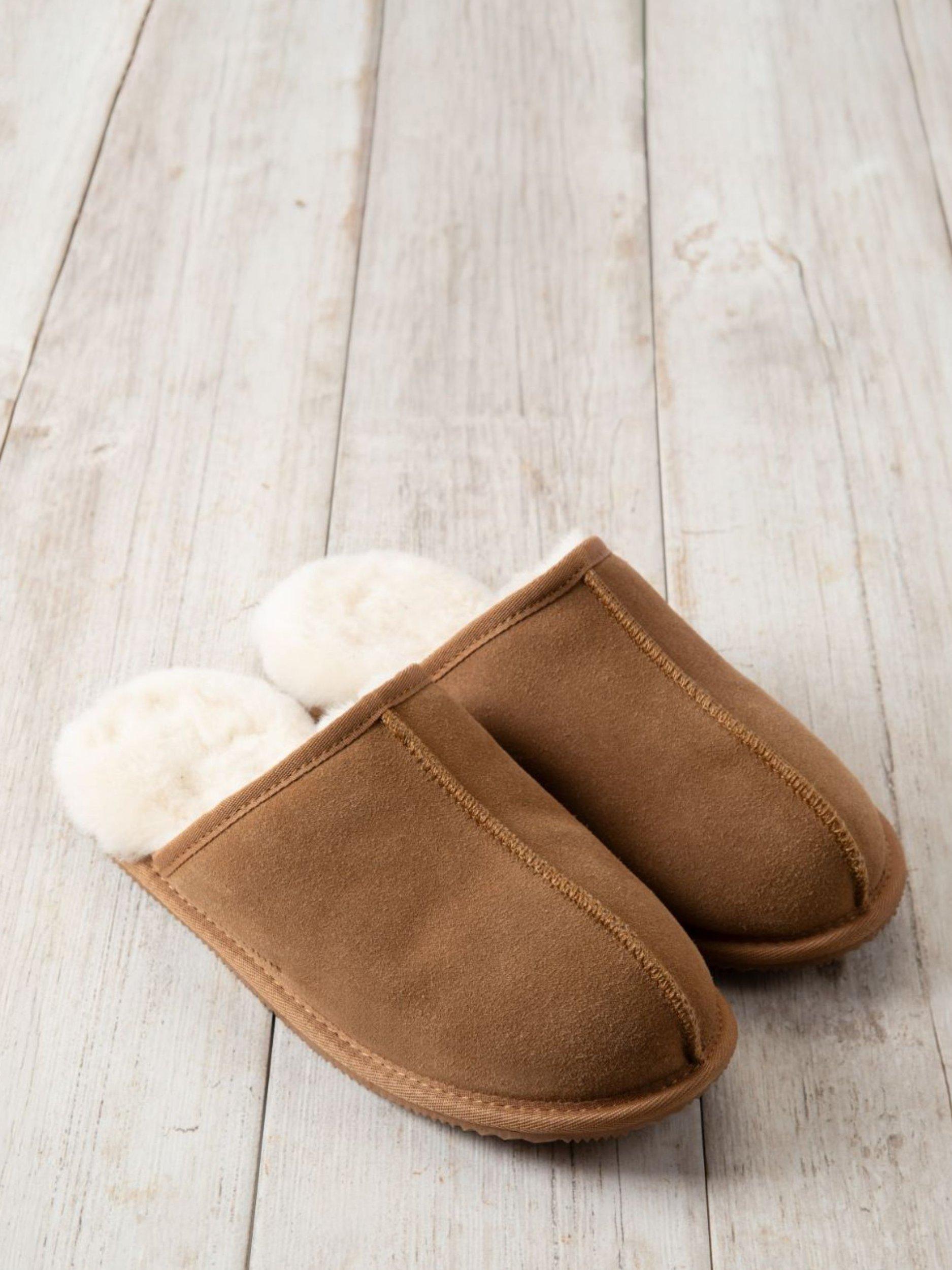 Product image 3 of 5, which shows Chelsea Peers Suede Sheepskin Mule Slippers, Camel, XS