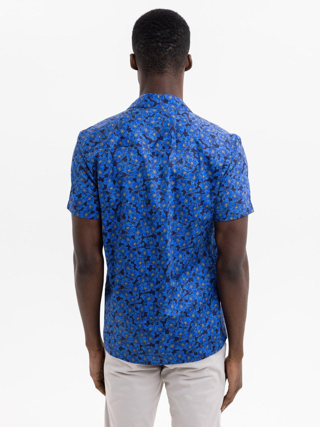 Product image 4 of 5, which shows Blake Mill Flowers Under Moonlight Open Collar Shirt, Blue, S