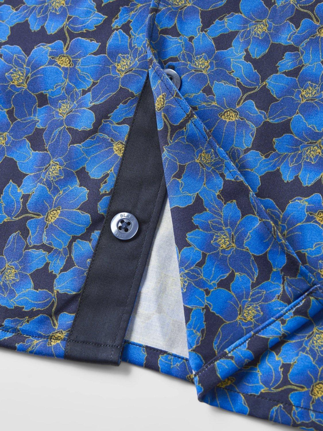 Product image 5 of 5, which shows Blake Mill Flowers Under Moonlight Open Collar Shirt, Blue, S