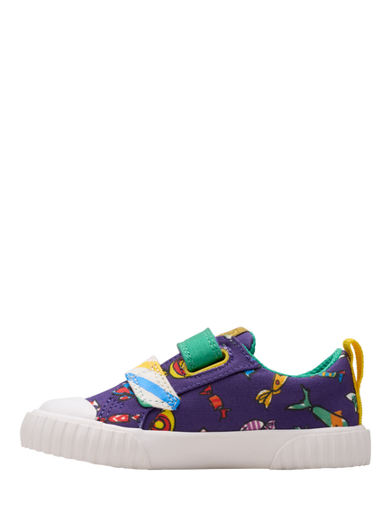 Clarks Kids' Foxing Mix Charlie & The Chocolate Factory Trainers, Purple Canvas - view 2, Purple Canvas