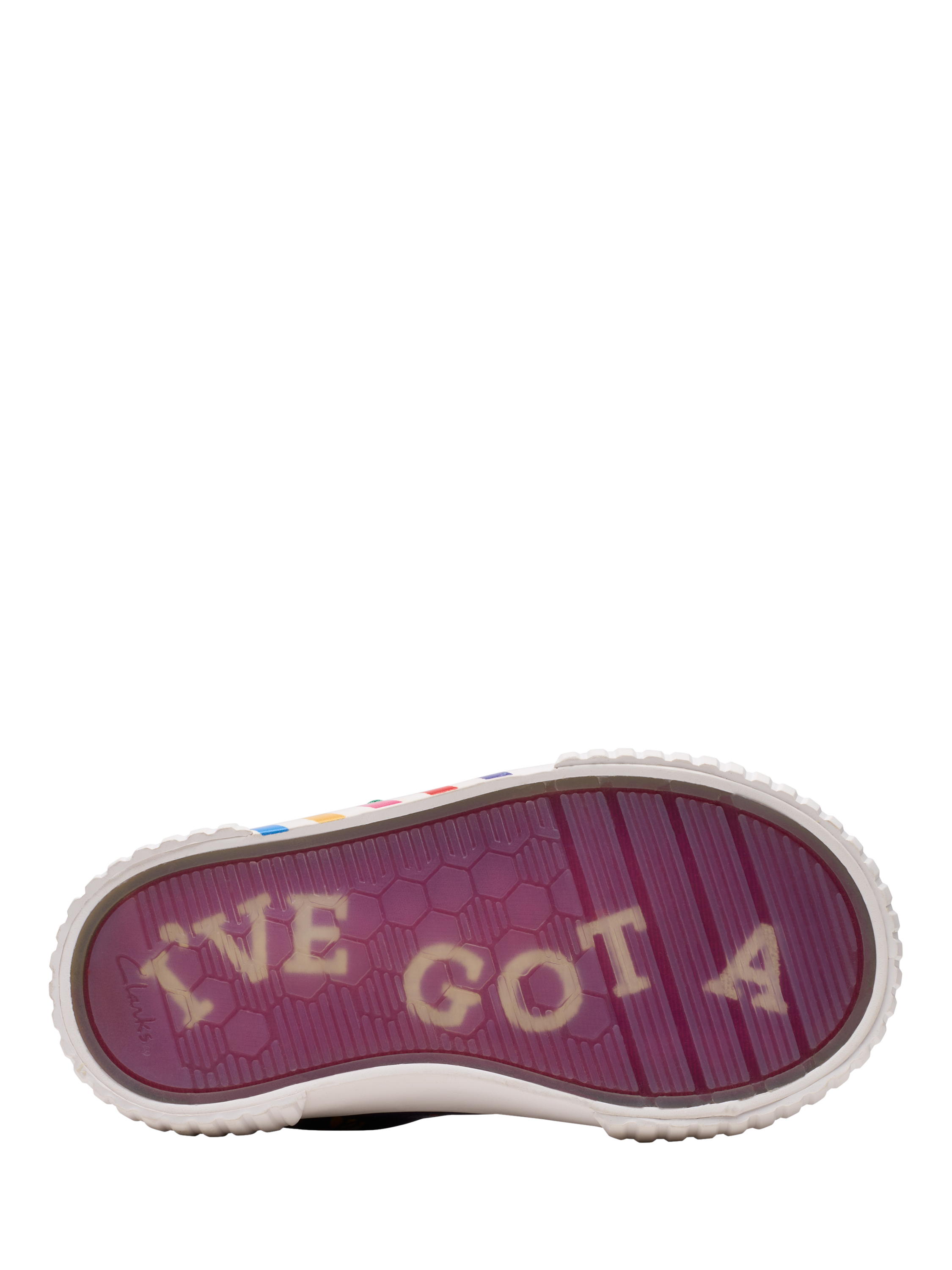 Product image 3 of 7, which shows Clarks Kids' Foxing Mix Charlie & The Chocolate Factory Trainers, Purple Canvas, 4 G Jnr