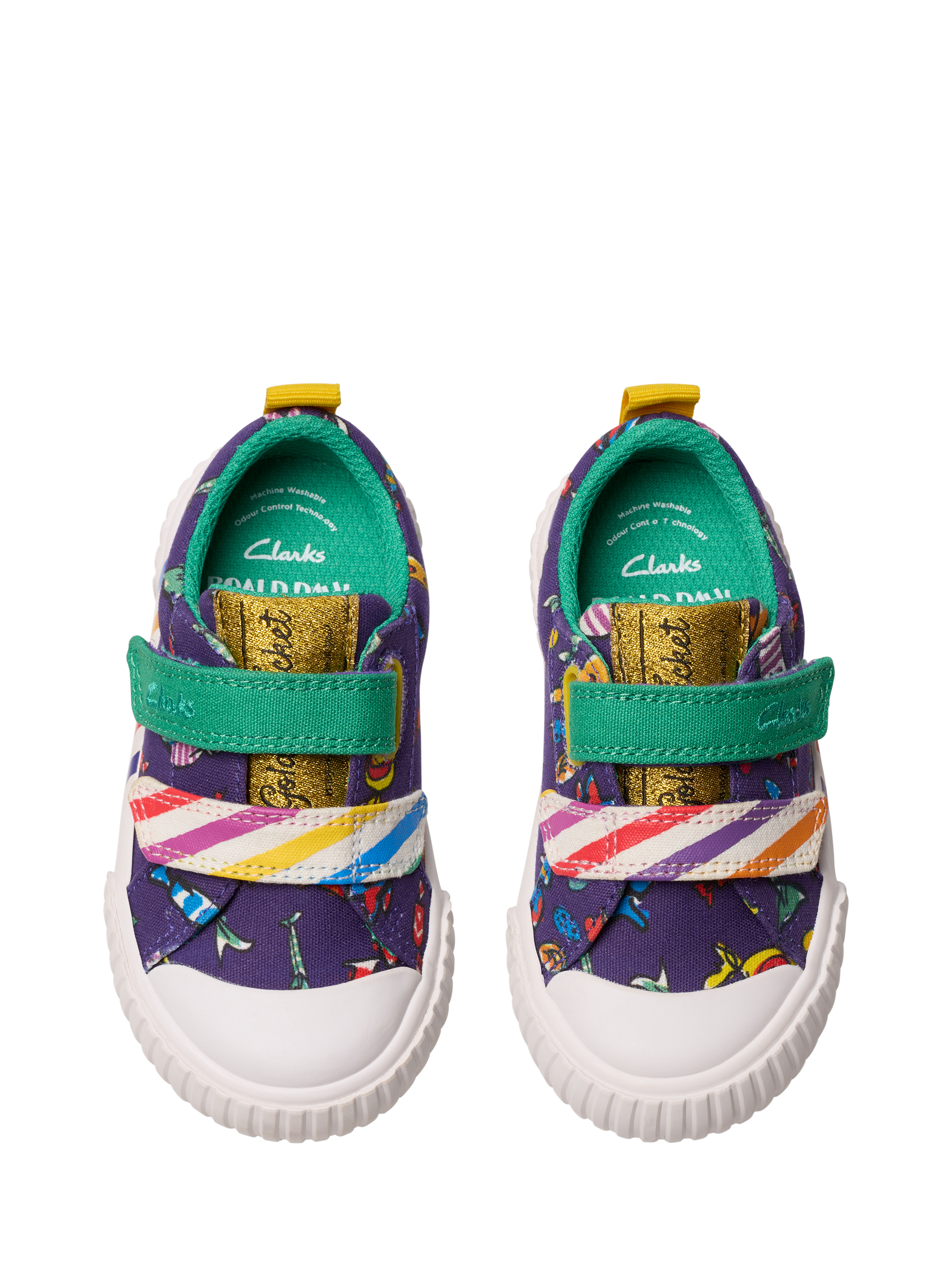 Product image 6 of 7, which shows Clarks Kids' Foxing Mix Charlie & The Chocolate Factory Trainers, Purple Canvas, 4 G Jnr
