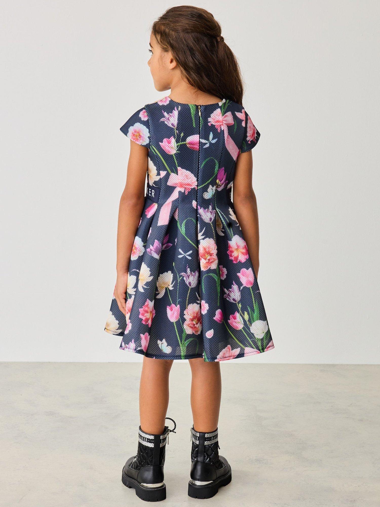 Product image 2 of 8, which shows Ted Baker Kids' Textured Scuba Floral Dress, Navy, 12-18 months