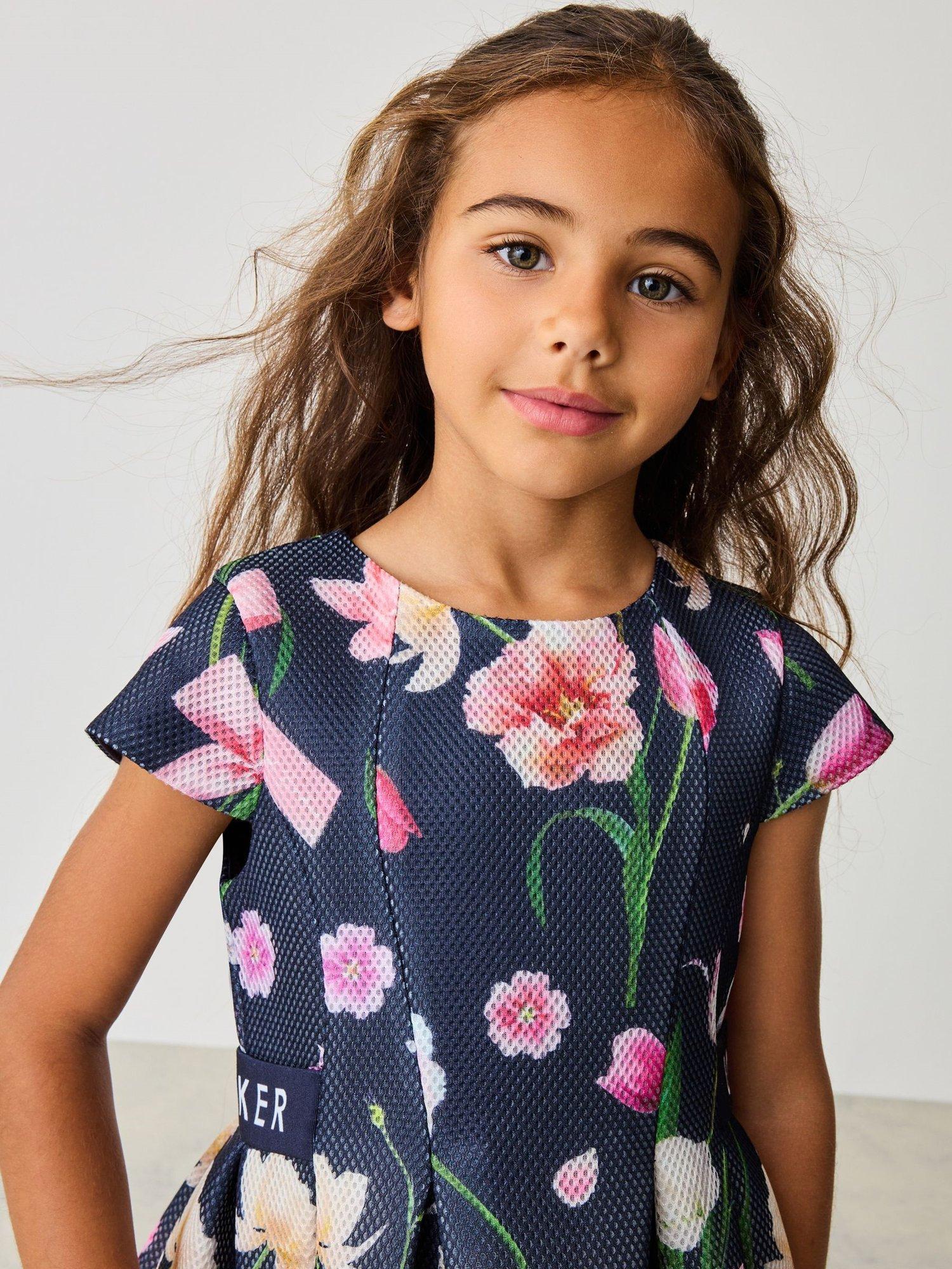 Product image 3 of 8, which shows Ted Baker Kids' Textured Scuba Floral Dress, Navy, 12-18 months