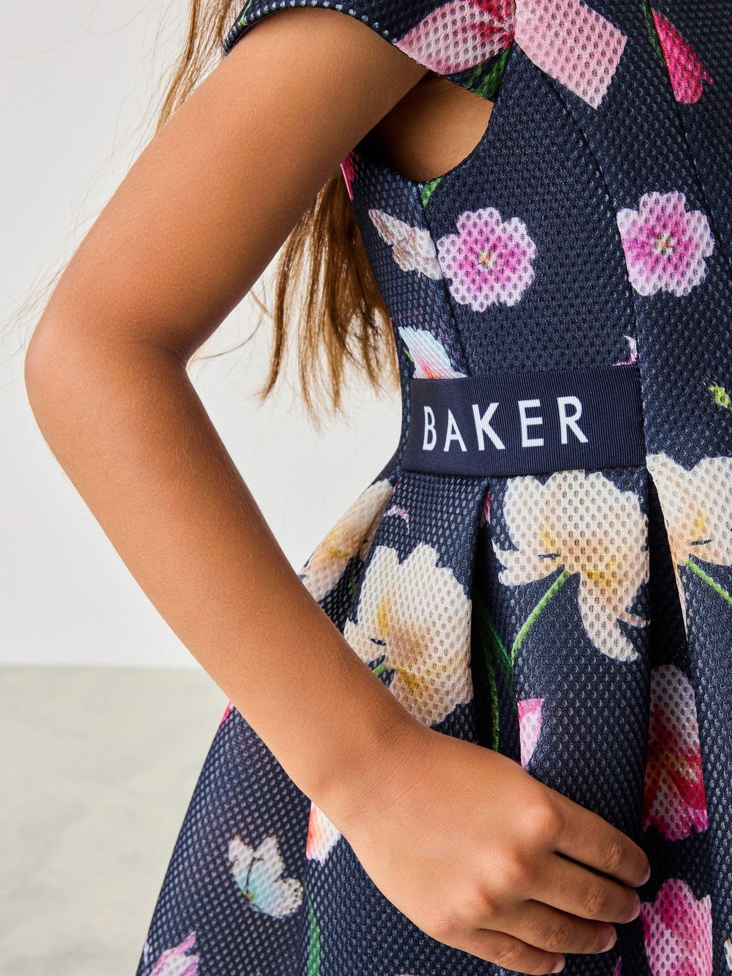 Product image 4 of 8, which shows Ted Baker Kids' Textured Scuba Floral Dress, Navy, 12-18 months