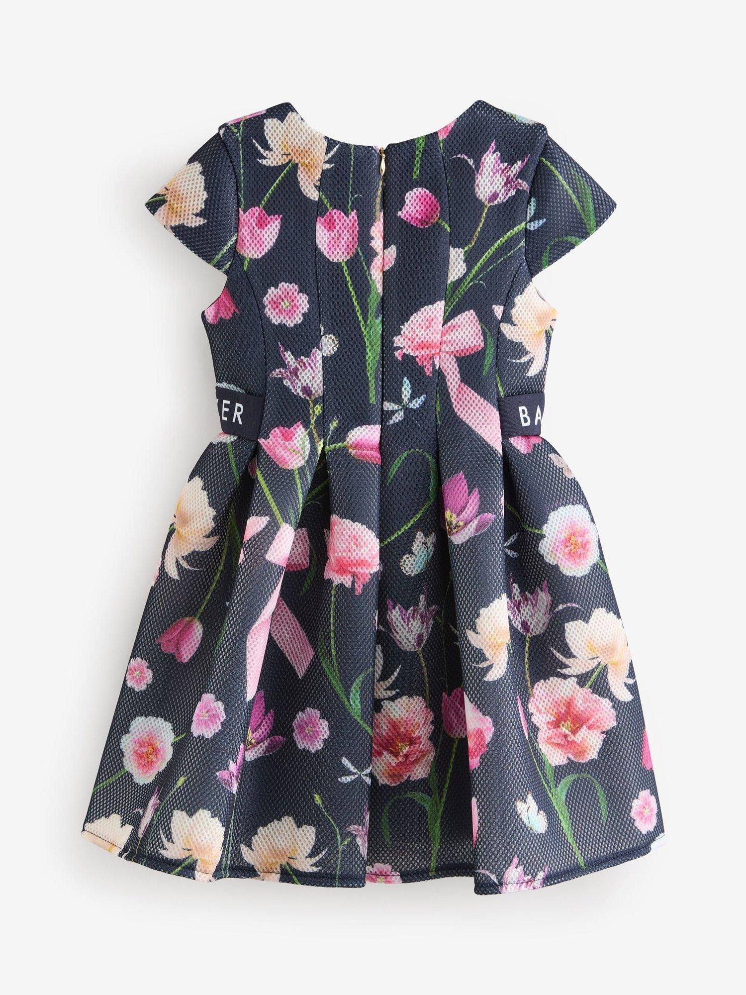 Product image 5 of 8, which shows Ted Baker Kids' Textured Scuba Floral Dress, Navy, 12-18 months
