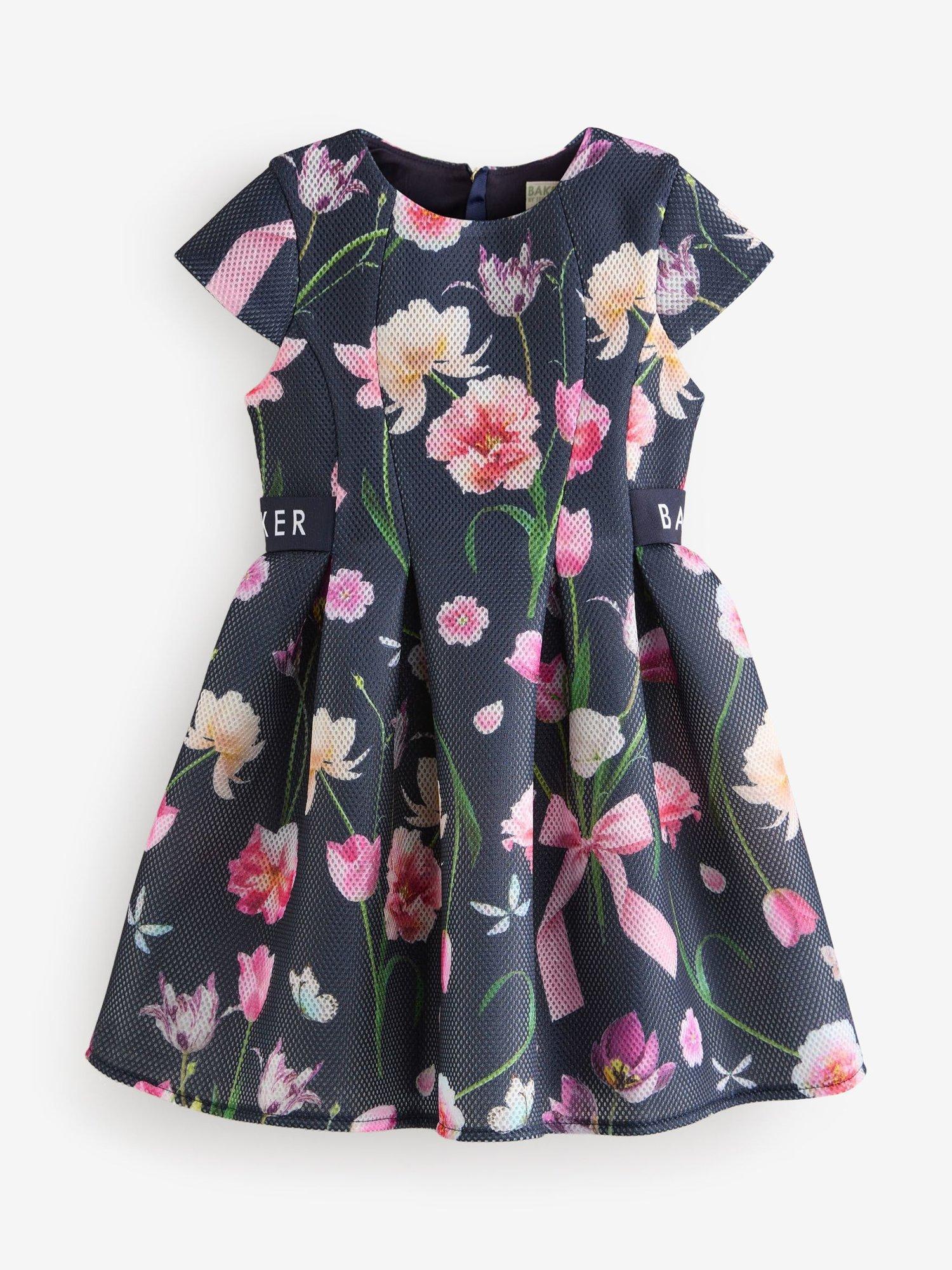 Product image 6 of 8, which shows Ted Baker Kids' Textured Scuba Floral Dress, Navy, 12-18 months