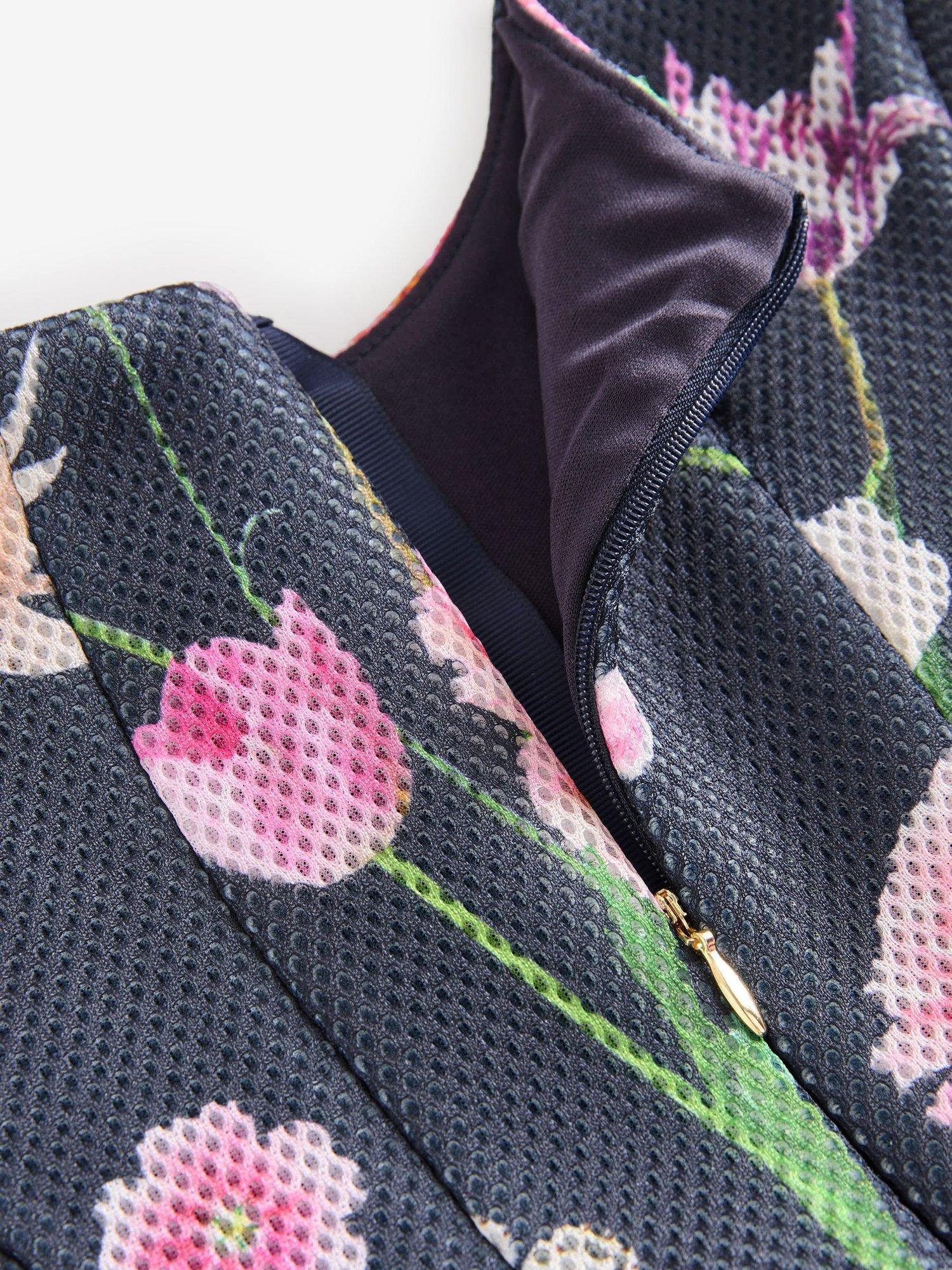 Product image 8 of 8, which shows Ted Baker Kids' Textured Scuba Floral Dress, Navy, 12-18 months