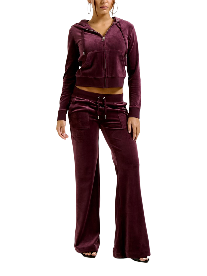 Product image 4 of 4, which shows Juicy Couture Layla Velour Tracksuit Bottoms, Wine, S