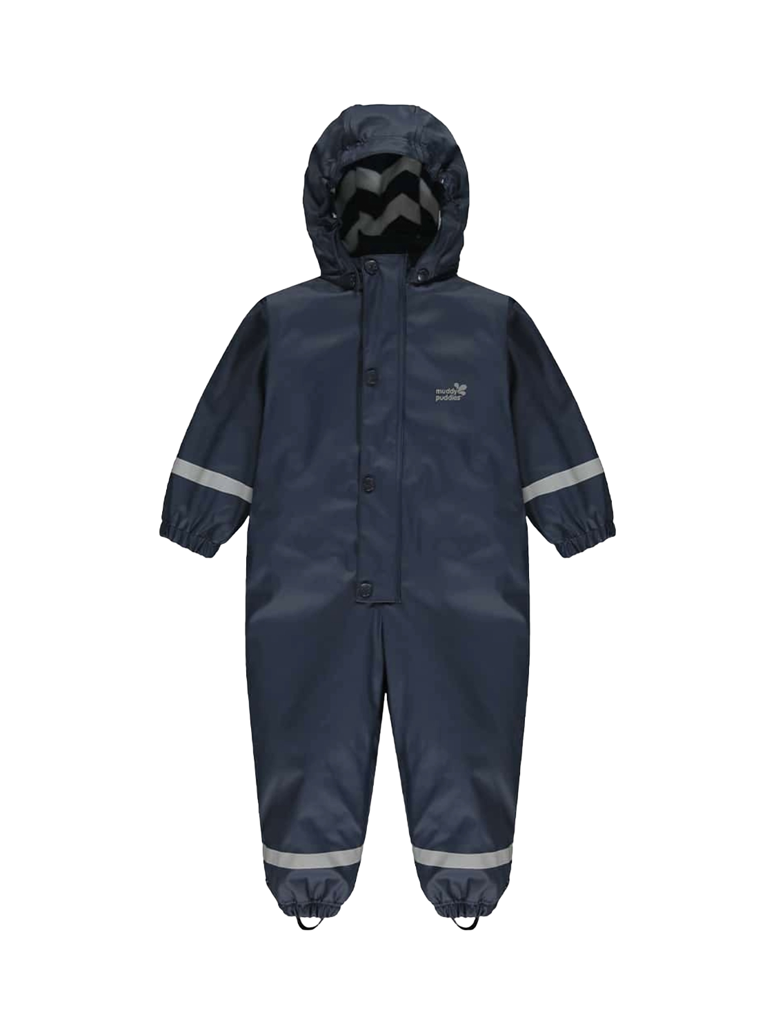 Product image 1 of 4, which shows Muddy Puddles Kids' Waterproof Fleece Lined Puddle Suit, Navy Blue, 6-12 months