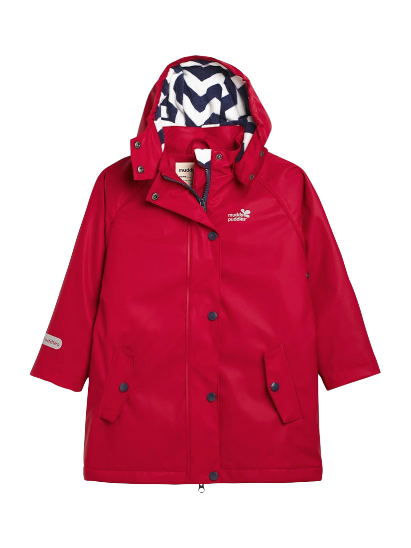 Product image 1 of 5, which shows Muddy Puddles Kids' Waterproof Fleece Lined Jacket, Red, 12-18 months