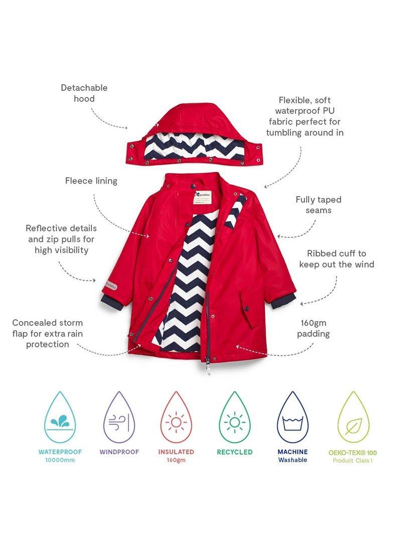 Product image 4 of 5, which shows Muddy Puddles Kids' Waterproof Fleece Lined Jacket, Red, 12-18 months