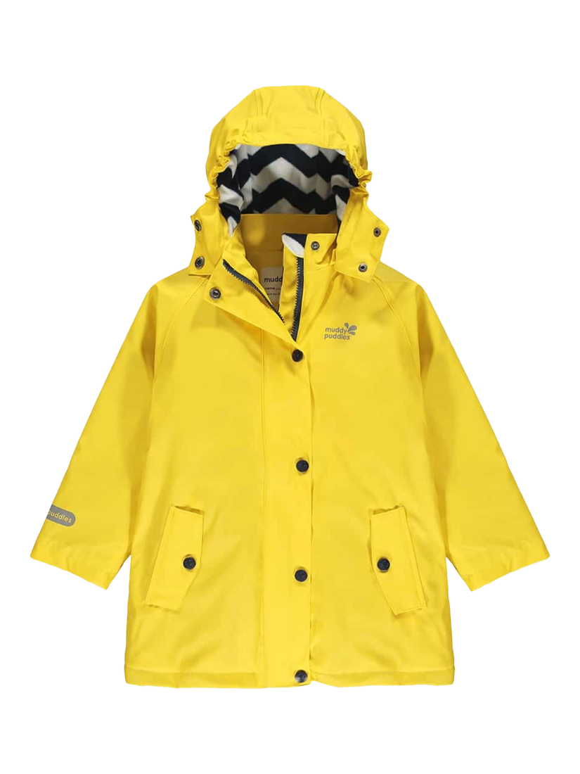 Product image 1 of 4, which shows Muddy Puddles Kids' Waterproof Fleece Lined Jacket, Yellow, 12-18 months