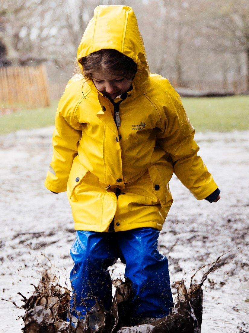 Product image 2 of 4, which shows Muddy Puddles Kids' Waterproof Fleece Lined Jacket, Yellow, 12-18 months