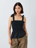 John Lewis ANYDAY Shirred Tie Shoulder Top, Black