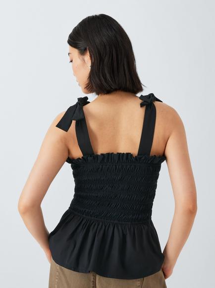John Lewis ANYDAY Shirred Tie Shoulder Top, Black - view 2, Black