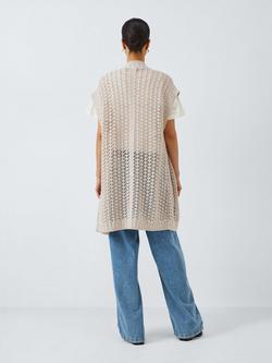 AND/OR Crochet Knit Longline Sleeveless Cardigan, Natural - view 2, Natural
