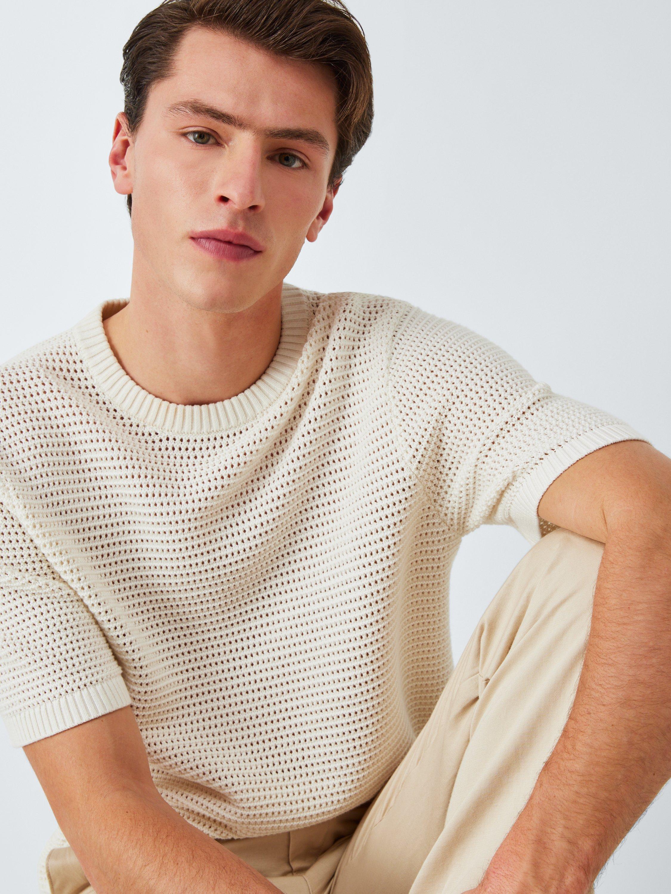 Product image 4 of 6, which shows John Lewis Short Sleeve Open Knit Cotton T-Shirt, Egret, S
